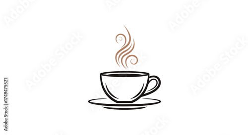 A steaming cup of coffee on a saucer with wisps of steam rising.
