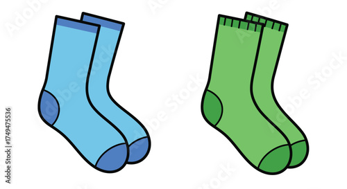 Simple cartoon illustration of colorful socks a blue pair and a green pair