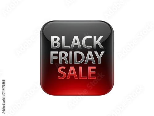 Black and red square button with metallic border and text black friday sale isolated on transparent background