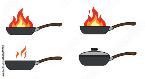 Burning pans and a simmering pot a kitchen fire safety illustration
