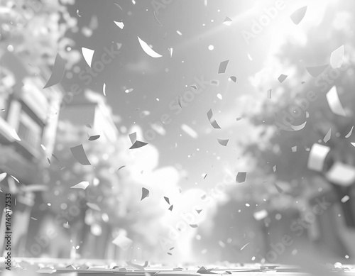 紙吹雪が舞う穏やかな並木道のひととき