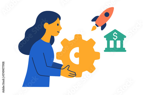 Female entrepreneur managing business strategy and financial growth with innovation and process optimization