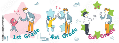 先生とハイタッチする子どもたち　学びの成長を喜び合う瞬間
