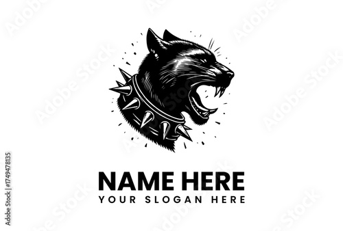 Roaring Black Panther Logo Design with Spiked Collar - Ideal for edgy brands and fierce identities