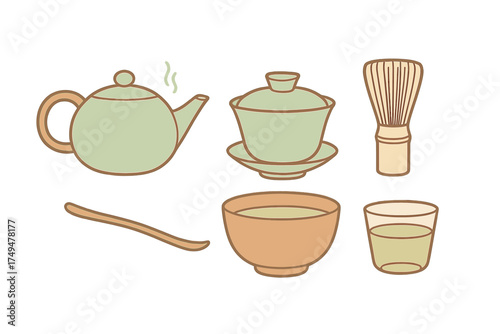 Traditional Japanese and Chinese tea ceremony utensils and serving ware set