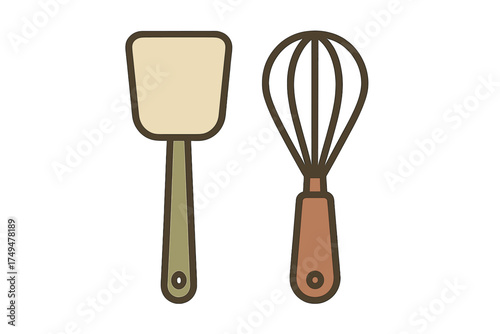 Kitchen spatula and wire whisk cooking utensils set for baking