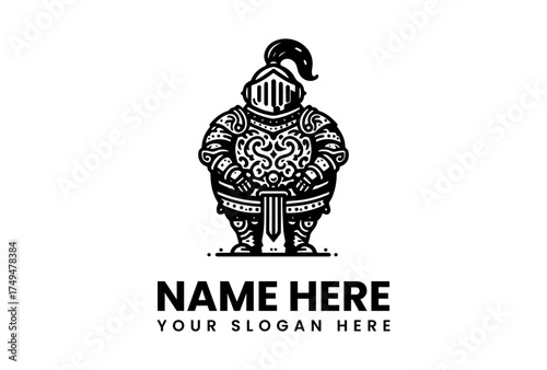 Stylized Knight Character in Detailed Armor Illustration for Mascot or Logo Design