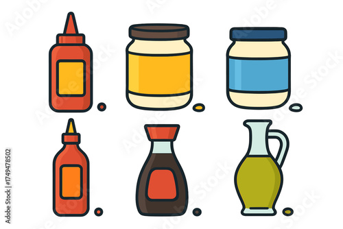 Assortment of popular kitchen condiments and cooking oils in various containers