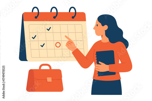 Businesswoman organizing tasks and marking important dates on a desk calendar for scheduling