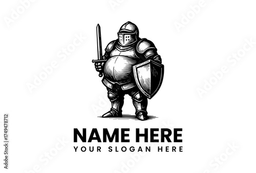 Humorous Knight Cartoon Warrior with Sword and Shield in Armor