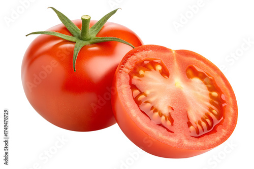 Wallpaper Mural Fresh Red Tomatoes A Whole and Half-Cut Tomato, Isolated on White, Showcasing Vibrant Color and Juicy Texture Torontodigital.ca