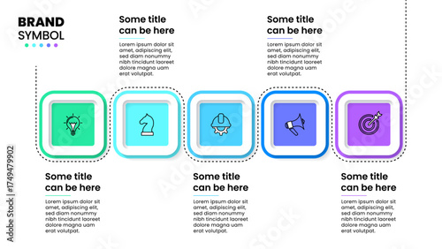 Infographic template. Line with 5 squares and icons