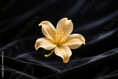 A beautiful white frangipani (plumeria) flower with a touch of yellow and pink blossoms against a black background, highlighting its tropical nature and beauty