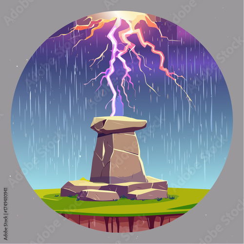 Lightning striking ancient stone structure