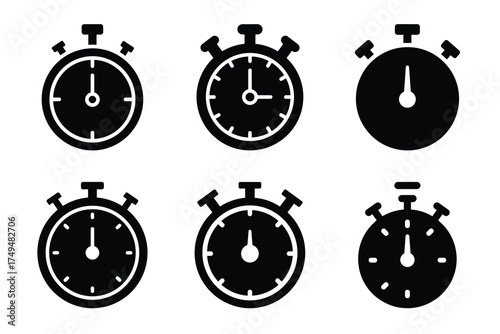 Countdown timer minimal flat vector icon set. black color and white background.
