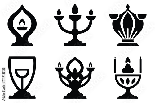 Kinara candle holder minimal flat vector icon set. black color and white background.