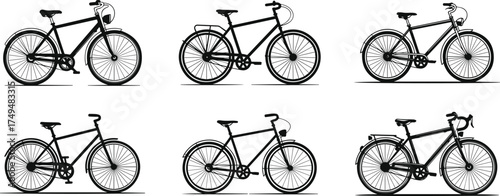 Set of a bicycle line art vector illustration silhouette 