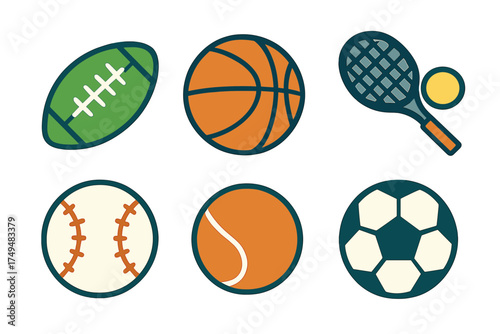 Collection of popular sports equipment including football basketball baseball tennis and soccer balls