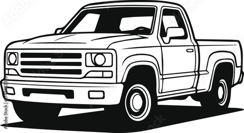 pickup truck silhouette, line art vector illustration