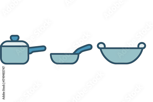 Essential kitchen cookware set including saucepan frying pan and colander