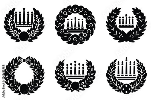 Kwanzaa wreath minimal flat vector icon set. black color and white background.