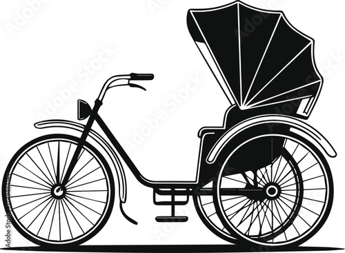 Rickshaw silhouette, line art vector illustration