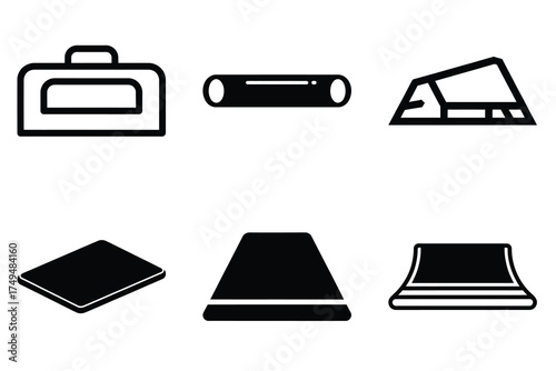 Mkeka mat minimal flat vector icon set. black color and white background.