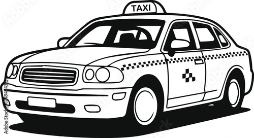 taxi cab silhouette, line art vector illustration