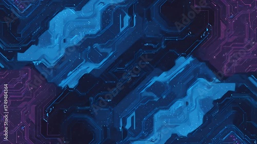 Abstract 3D Futuristic Circuit Board Background in Blue and Purple Tones