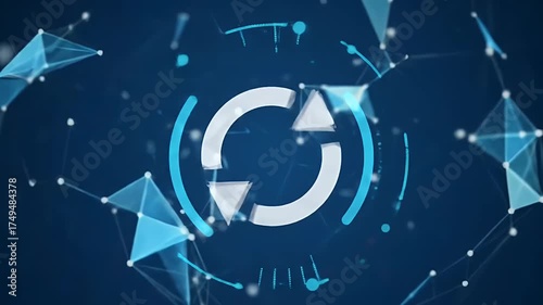 Abstract 3D Futuristic Blue Network Background with Refresh Icon