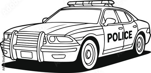 Police car silhouette, line art vector illustration
