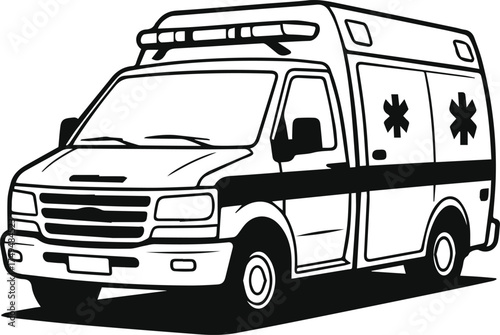 Ambulance silhouette, line art vector illustration