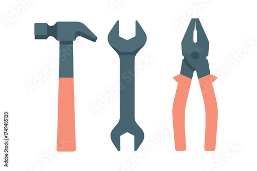Set of essential hand tools for construction and repair work