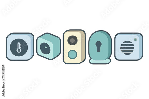 Five modern smart home security and monitoring symbols