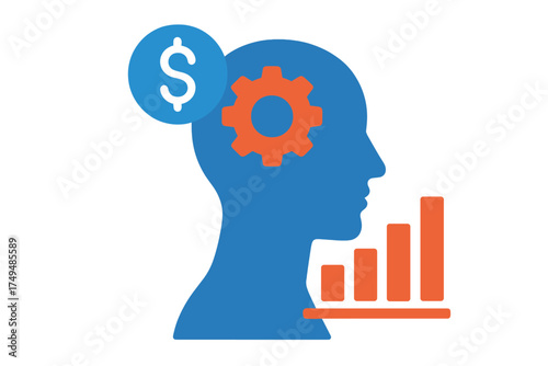 Human head silhouette filled with finance and business growth icons