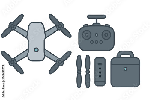 Quadcopter drone with remote controller spare propellers and carrying case