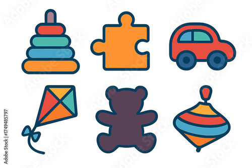 Colorful classic children's toys icons assortment