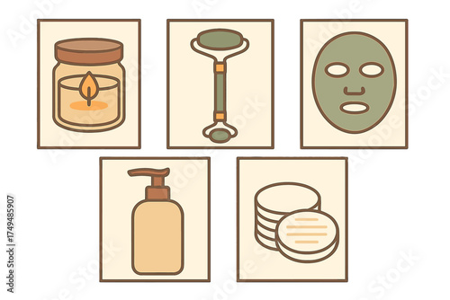 Aromatherapy and facial care beauty treatment icons set