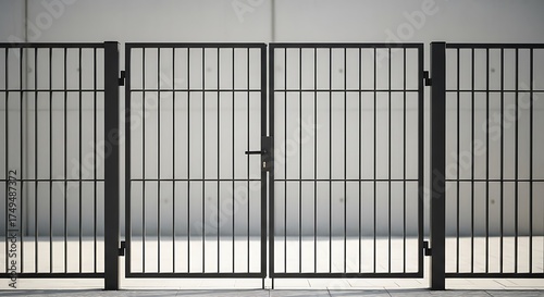 Wallpaper Mural Minimalist black metal gate with vertical bars against a pale backdrop Torontodigital.ca