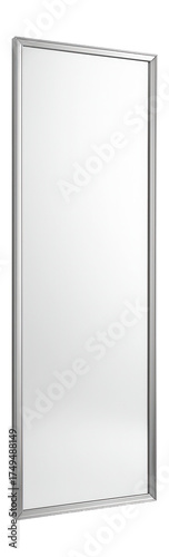 Slim silver-framed full-length mirror, ideal for walk-in closets in homes.