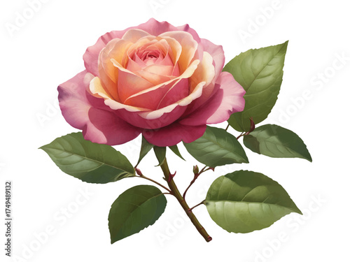 Blooming pink rose radiate love elegance and romantic in watercolor style convert to vector