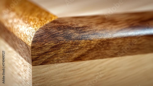 Macro close-up of a Mitred Spline Joint showcasing fine craftsmanship and wood textures