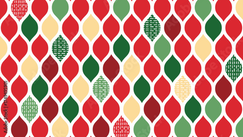 北欧風パターン背景　幾何学模様　クリスマスカラー
Scandinavian style geometric pattern background in Christmas colors