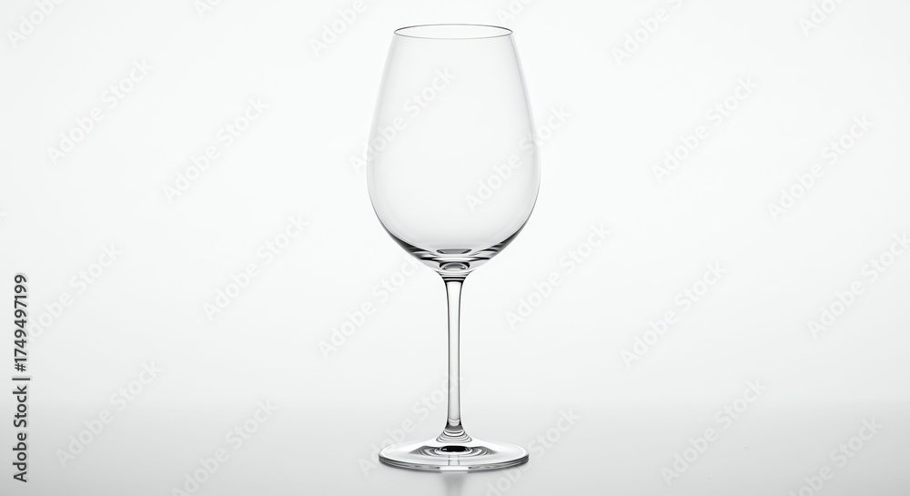 Obraz premium Empty Clear Wine Glass Standing on White Surface with Soft Lighting