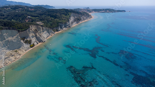 Bild auf Leinwand Cape Drastis, Corfu Island, Greece — Aerial Drone Shot of Cliffs and Blue Ionian