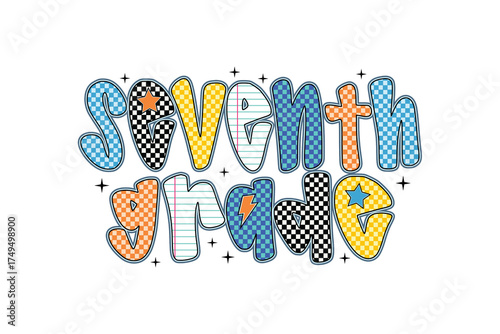 Photos Playful Seventh Grade Doodle Lettering with Colorful Checkerboard Patterns Su