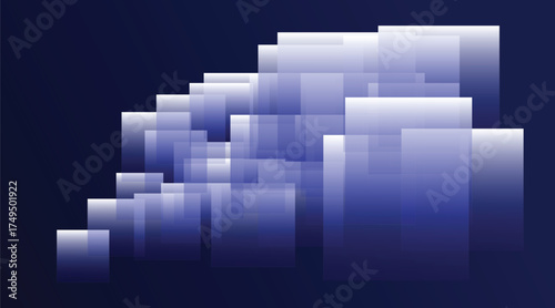 Abstract Geometric Gradient Squares. A visually striking abstract composition features layered, translucent squares that graduate in size and shade.