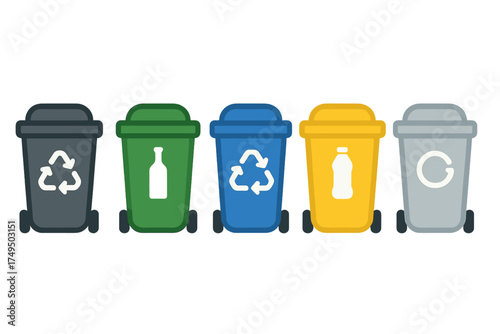 Colorful wheeled bins for waste separation and material collection