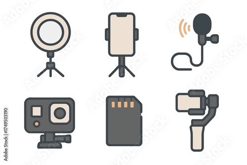 Essential icons for vlogging and digital content production setup