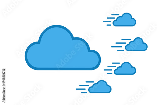 Stylized moving blue clouds symbol representing speed and rapid data transfer
